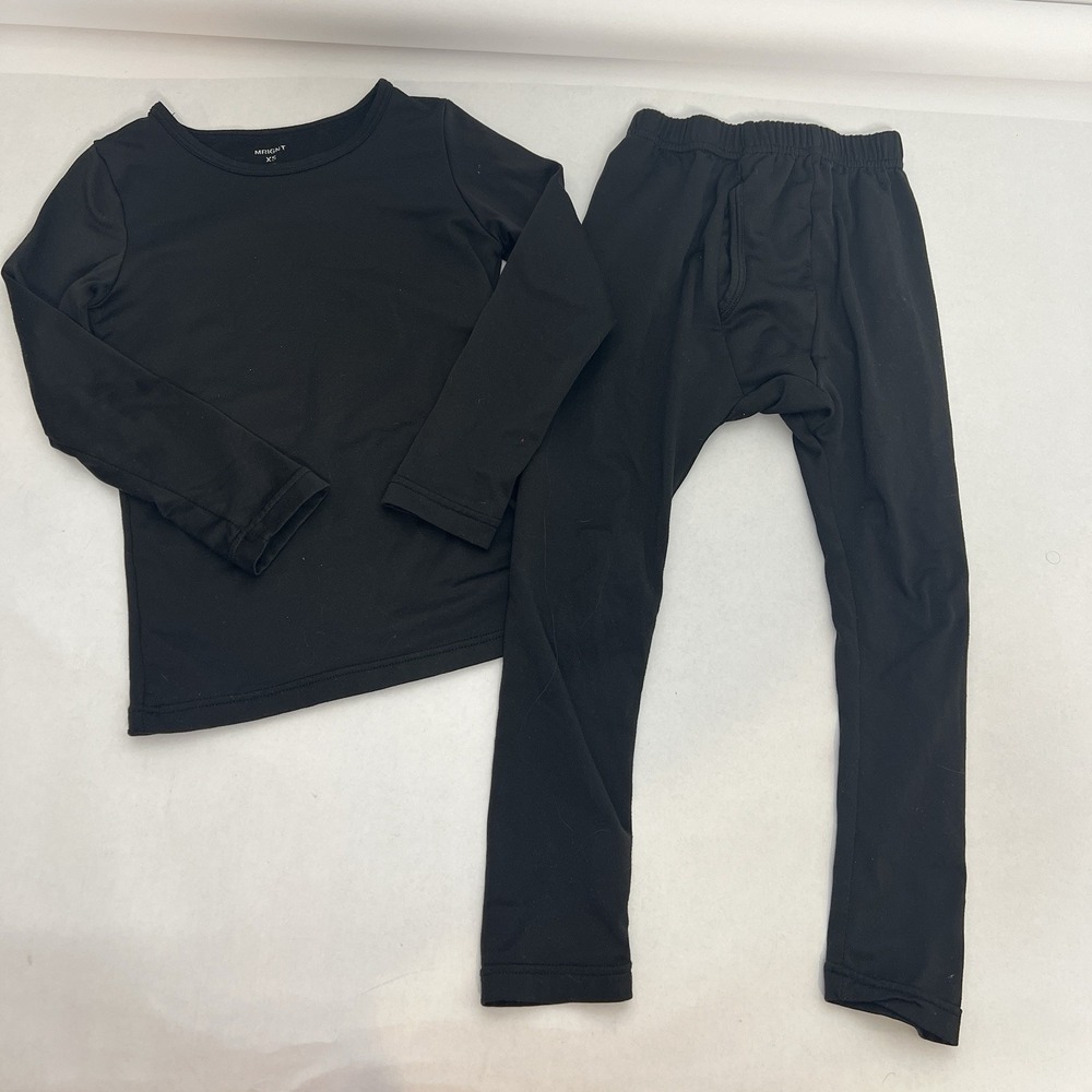 Kids Thermal Underwear Set Winter Base Layer Long Johns XS (4-5) Black Soft